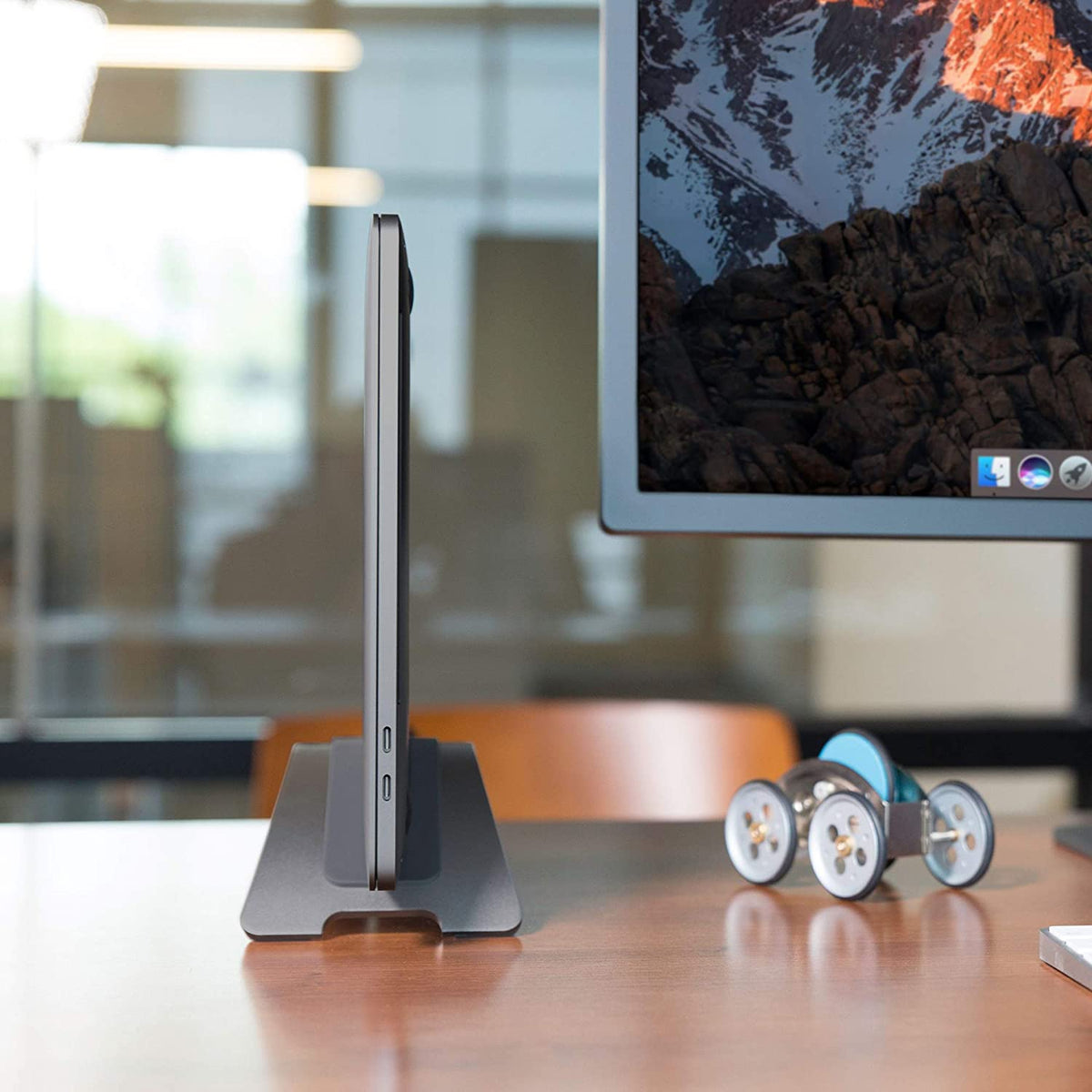Bookarc for Macbook, Space-Saving Vertical Desktop Stand, Grey