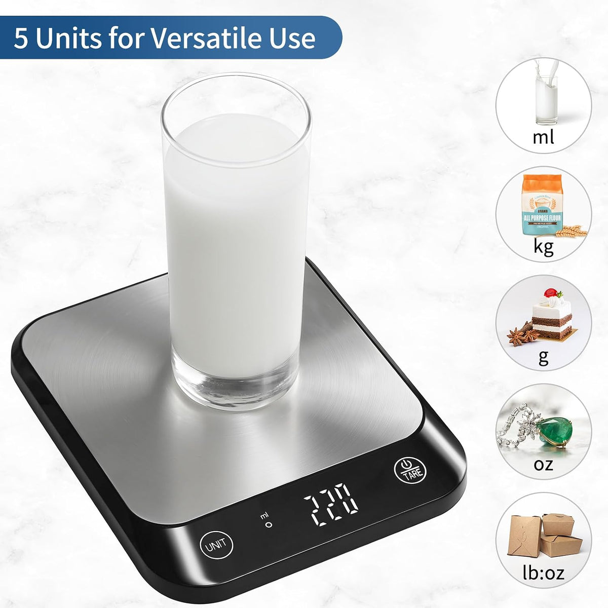 22Lb Digital Food Kitchen Scale, High Accuracy Assured by Weighing Professional Factory since 2001, Weight Loss, Baking and Cooking, LED Display, Batteries Included, Black
