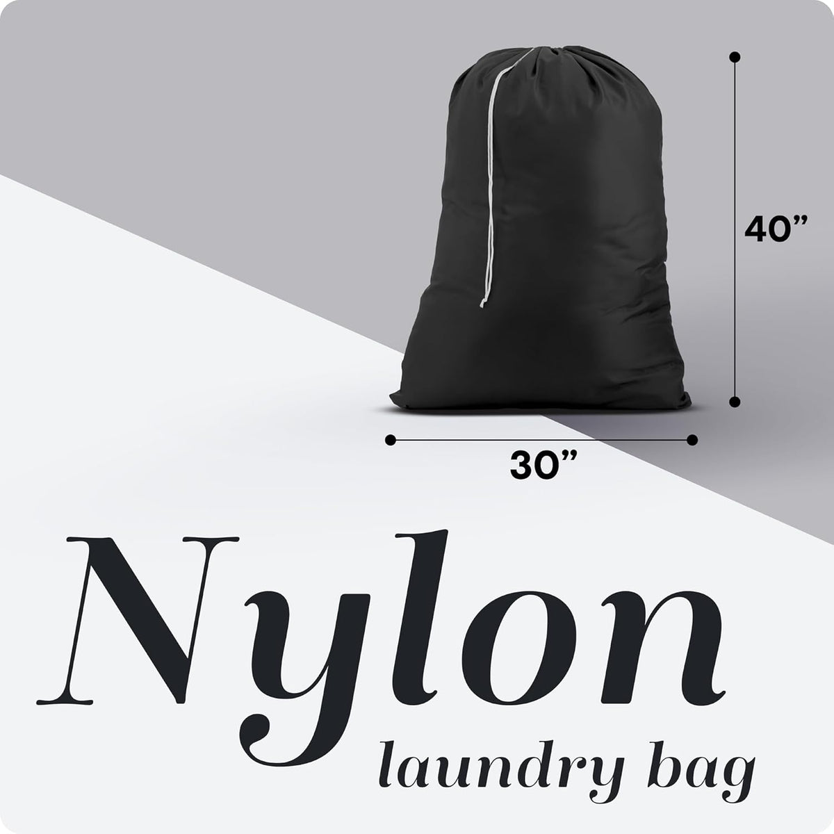 Nylon Laundry Bag - Locking Drawstring Closure and Machine Washable. These Large Bags Will Fit a Laundry Basket or Hamper and Strong Enough to Carry up to Three Loads of Clothes. (Black | 2-Pack)