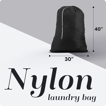 Nylon Laundry Bag - Locking Drawstring Closure and Machine Washable. These Large Bags Will Fit a Laundry Basket or Hamper and Strong Enough to Carry up to Three Loads of Clothes. (Black | 2-Pack)