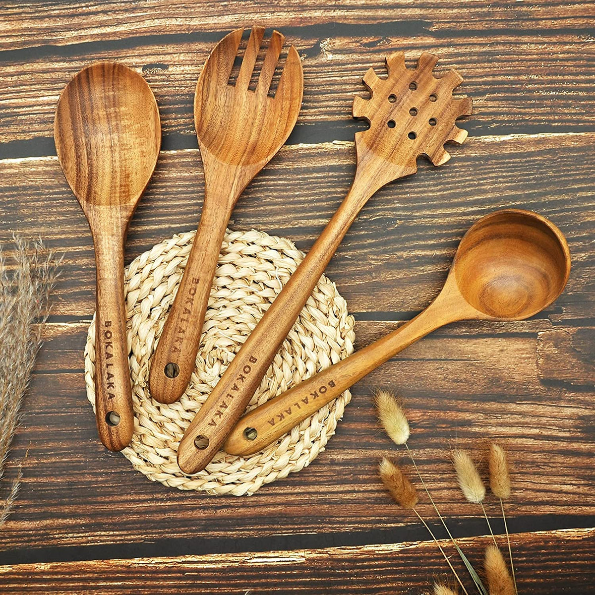 Teak Wooden Spoons for Cooking - 8Pcs Kitchen Utensils Set with Spatulas