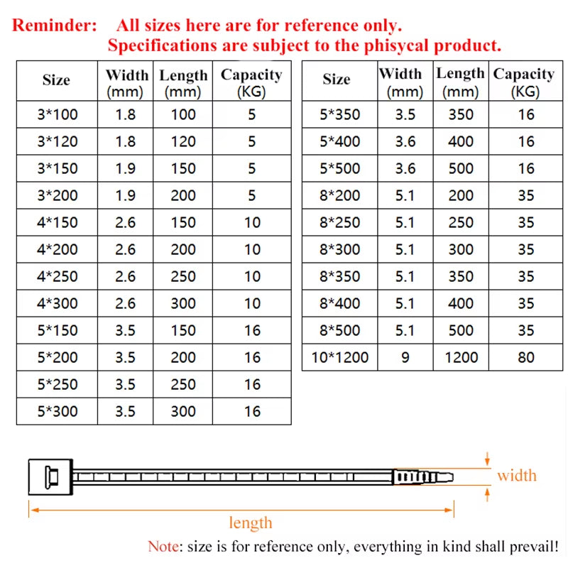 100Pcs/Bag Cable Tie Self-Locking Plastic Nylon Tie White Organiser Fasten Cable Wire Cable Zip Ties