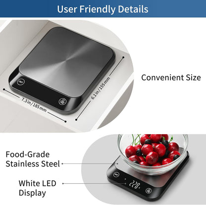 22Lb Digital Food Kitchen Scale, High Accuracy Assured by Weighing Professional Factory since 2001, Weight Loss, Baking and Cooking, LED Display, Batteries Included, Black