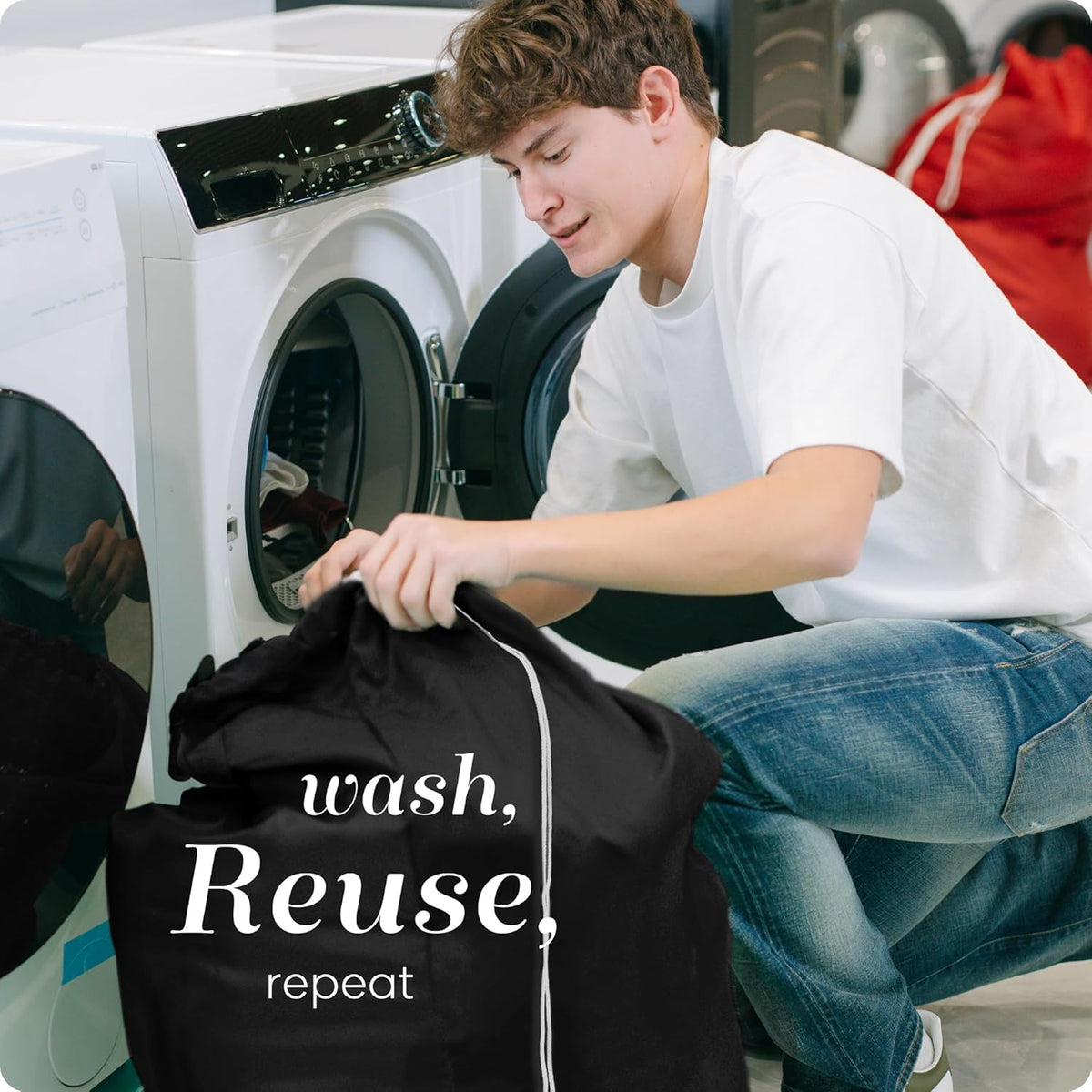 Nylon Laundry Bag - Locking Drawstring Closure and Machine Washable. These Large Bags Will Fit a Laundry Basket or Hamper and Strong Enough to Carry up to Three Loads of Clothes. (Black | 2-Pack)