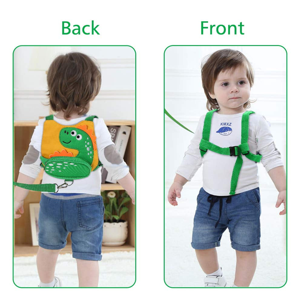 Toddler Harness Leash with anti Lost Wrist Link, Cute Dinosaur Kids Harnesses with Wristband Bracelet Leashes Strap Tether for Baby Boys Walking (Yellow)