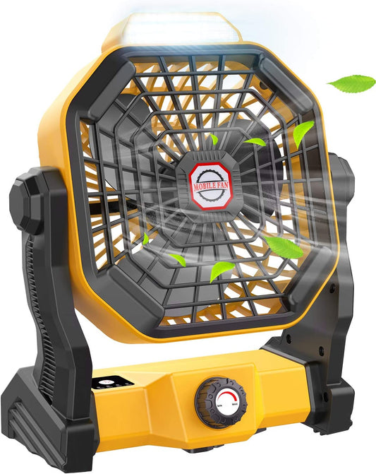 Portable Camping Fan, Rechargeable Battery Powered Tent Fans for Camp Hanging, [13-60Hrs Runtime], 9 Inch, Stepless Speed, Powerful&Quiet, for Picnic, Barbecue, Fishing, Travel, Home, Tent