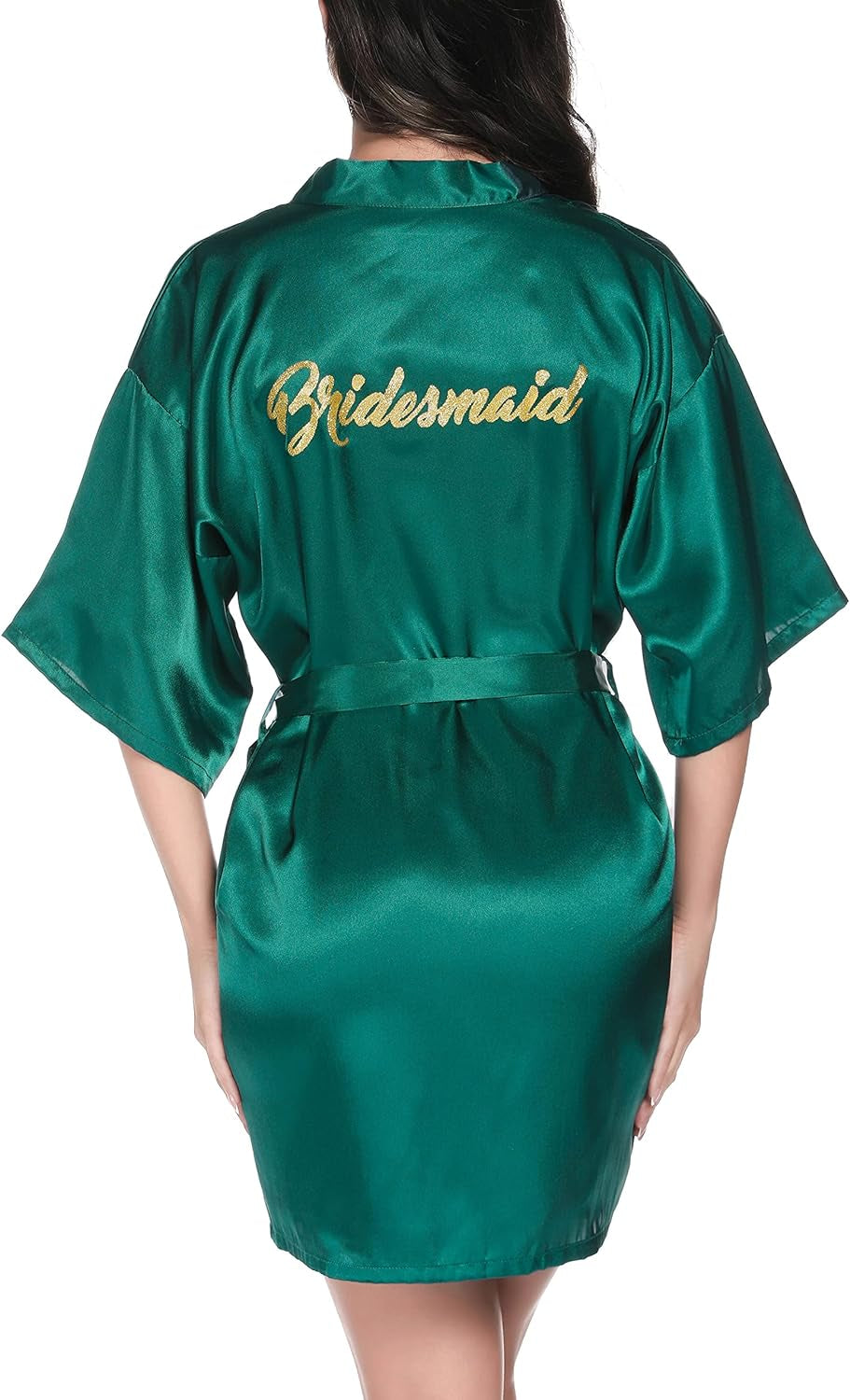 Women'S Satin Robe Short Kimono Bathrobes for Bride & Bridesmaid Wedding Party Robes with Gold Glitter or Rhinestones