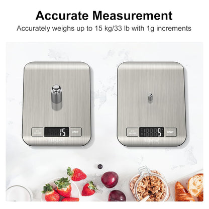 Food Scale, 33Lb Digital Kitchen Scale for Food Ounces Grams, 304 Stainless Steel, Type-C Charging and Batteries, Perfect for Meal Prep, Cooking, and Baking
