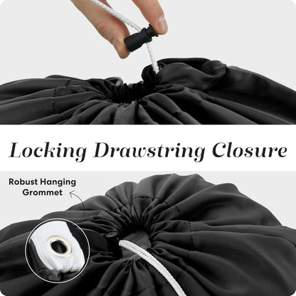 Nylon Laundry Bag - Locking Drawstring Closure and Machine Washable. These Large Bags Will Fit a Laundry Basket or Hamper and Strong Enough to Carry up to Three Loads of Clothes. (Black | 2-Pack)