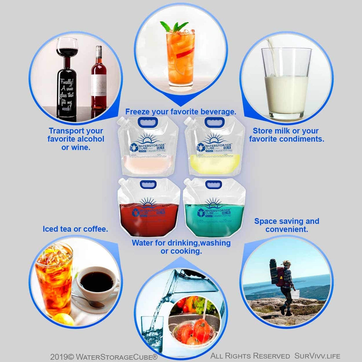 Premium Collapsible Water Container Bags 1.3 Gal (4-Pack)