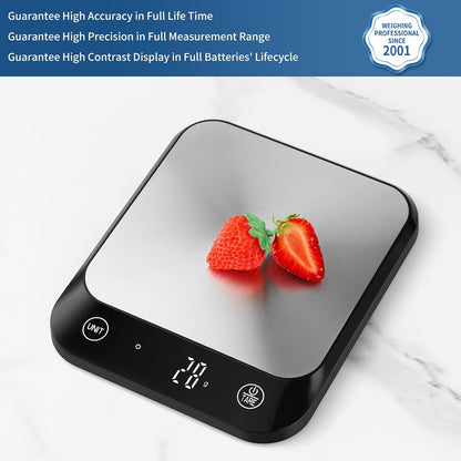 22Lb Digital Food Kitchen Scale, High Accuracy Assured by Weighing Professional Factory since 2001, Weight Loss, Baking and Cooking, LED Display, Batteries Included, Black