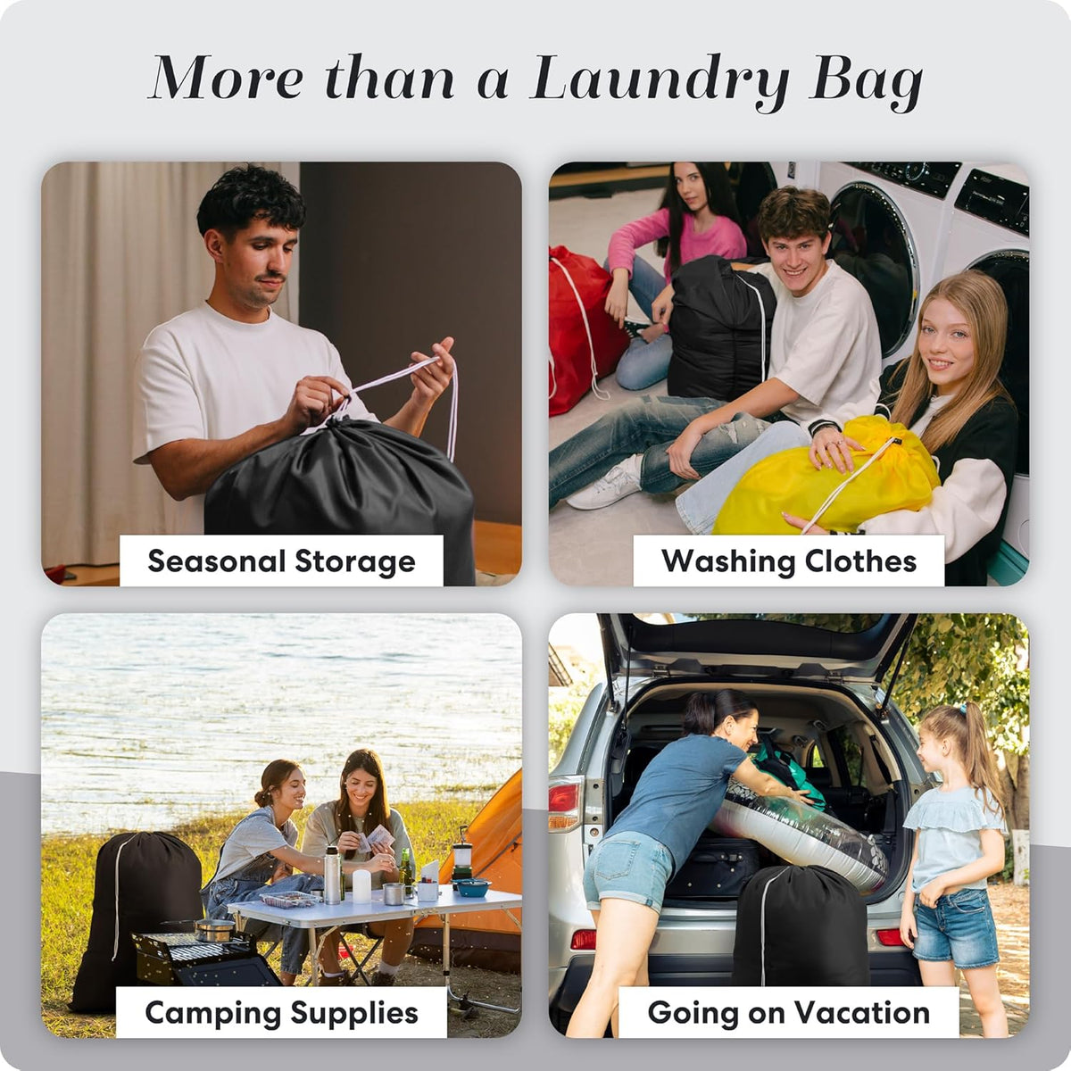 Nylon Laundry Bag - Locking Drawstring Closure and Machine Washable. These Large Bags Will Fit a Laundry Basket or Hamper and Strong Enough to Carry up to Three Loads of Clothes. (Black | 2-Pack)