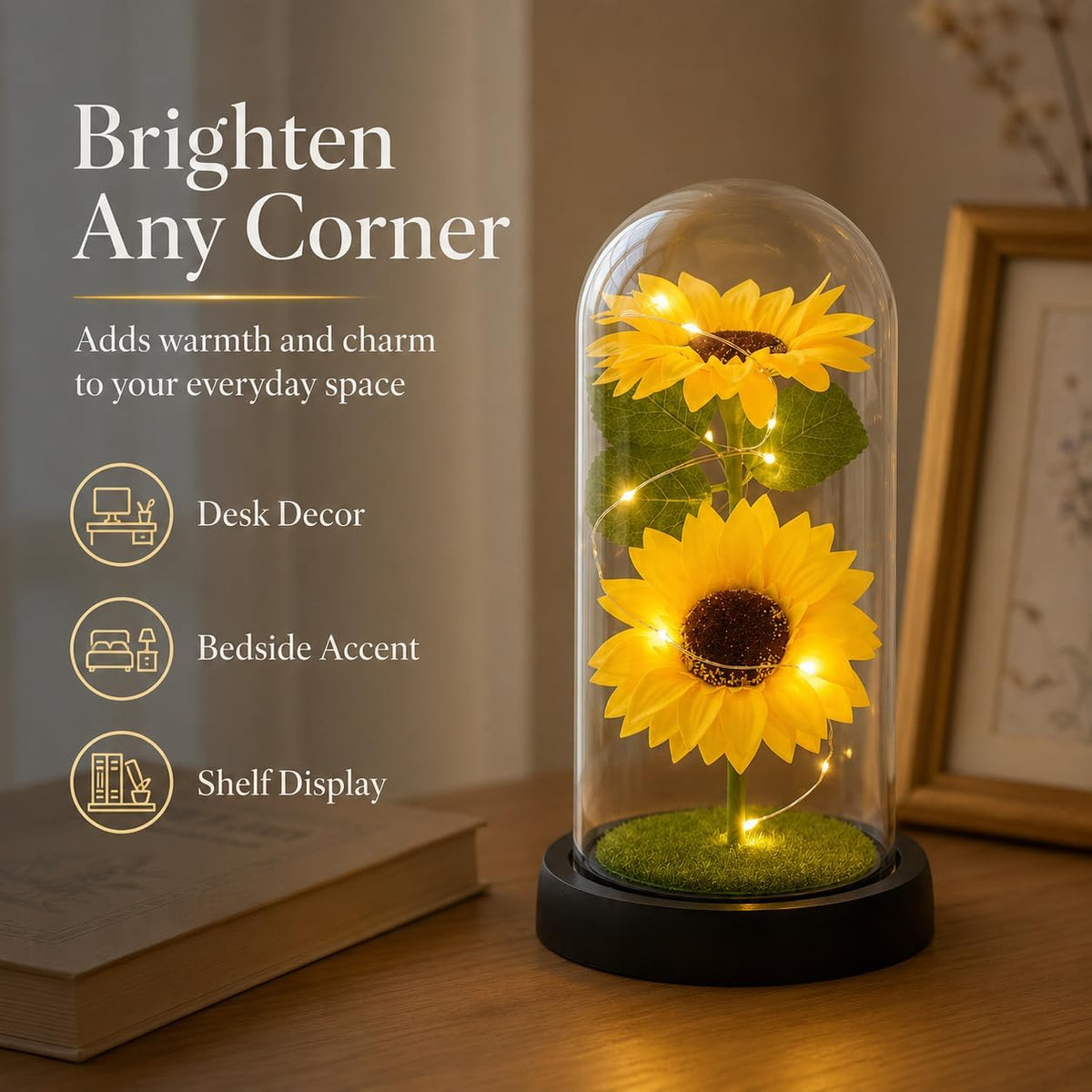 Sunflower Gifts for Women,Sunflower Lamp,Preserved Sunflower in Glass Dome