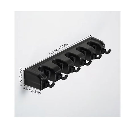 Mop and Broom Holder, Wall Mounted Garden Tool Organizer, Broom Hanger Tool Rack Storage for Kitchen, Laundr 5 Position 6 Hooks
