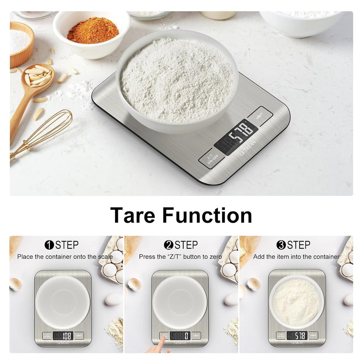 Food Scale, 33Lb Digital Kitchen Scale for Food Ounces Grams, 304 Stainless Steel, Type-C Charging and Batteries, Perfect for Meal Prep, Cooking, and Baking