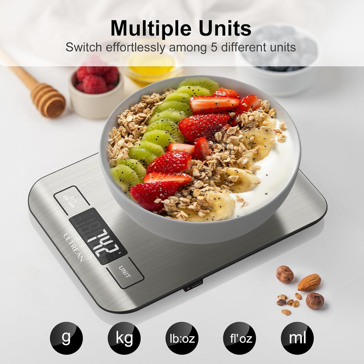 Food Scale, 33Lb Digital Kitchen Scale for Food Ounces Grams, 304 Stainless Steel, Type-C Charging and Batteries, Perfect for Meal Prep, Cooking, and Baking