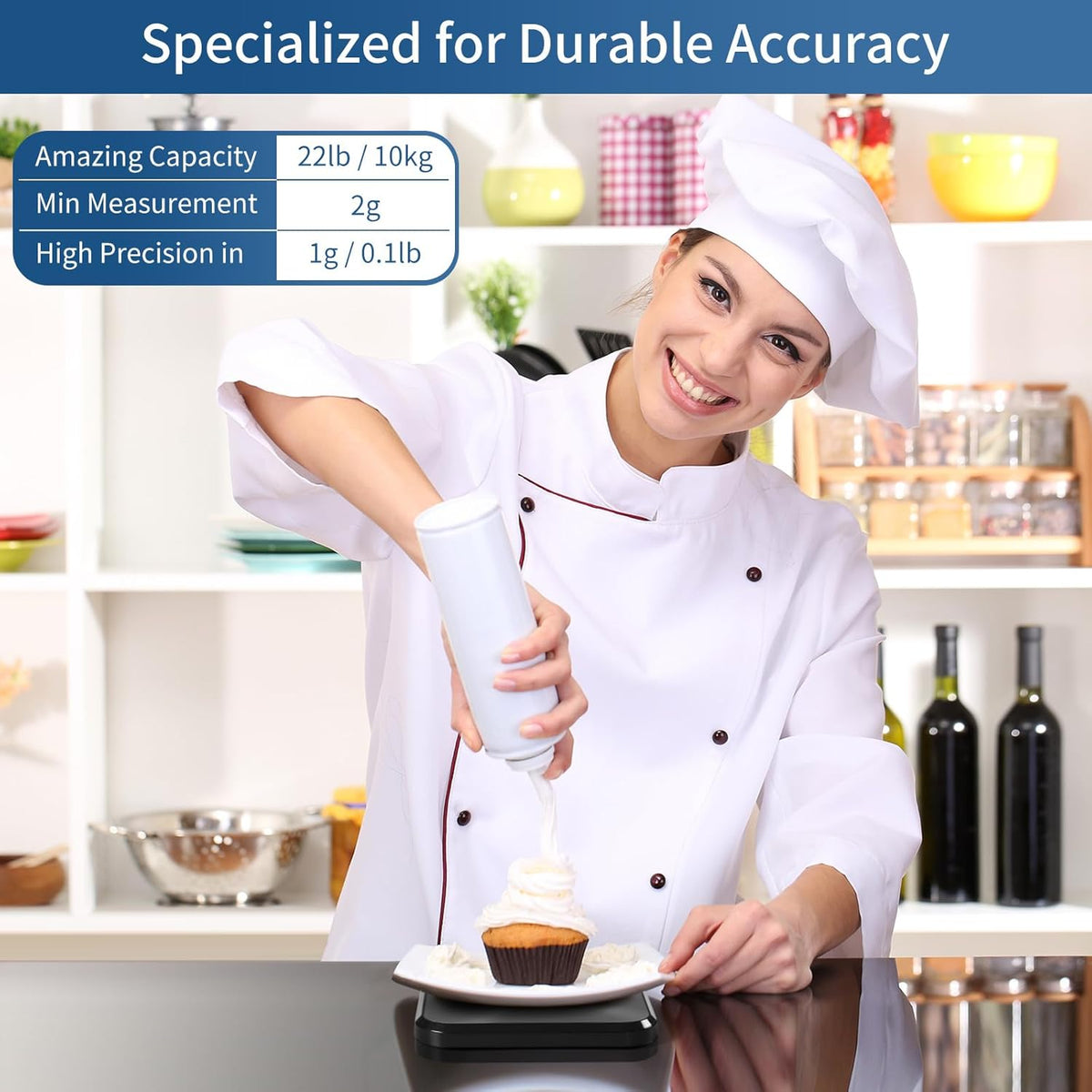 22Lb Digital Food Kitchen Scale, High Accuracy Assured by Weighing Professional Factory since 2001, Weight Loss, Baking and Cooking, LED Display, Batteries Included, Black