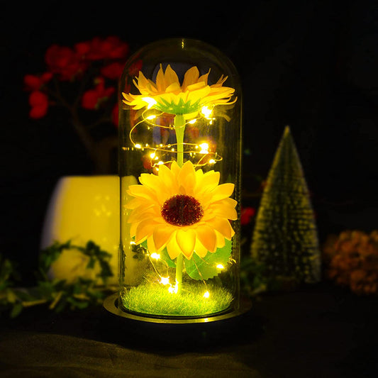 Sunflower Gifts for Women,Sunflower Lamp,Preserved Sunflower in Glass Dome